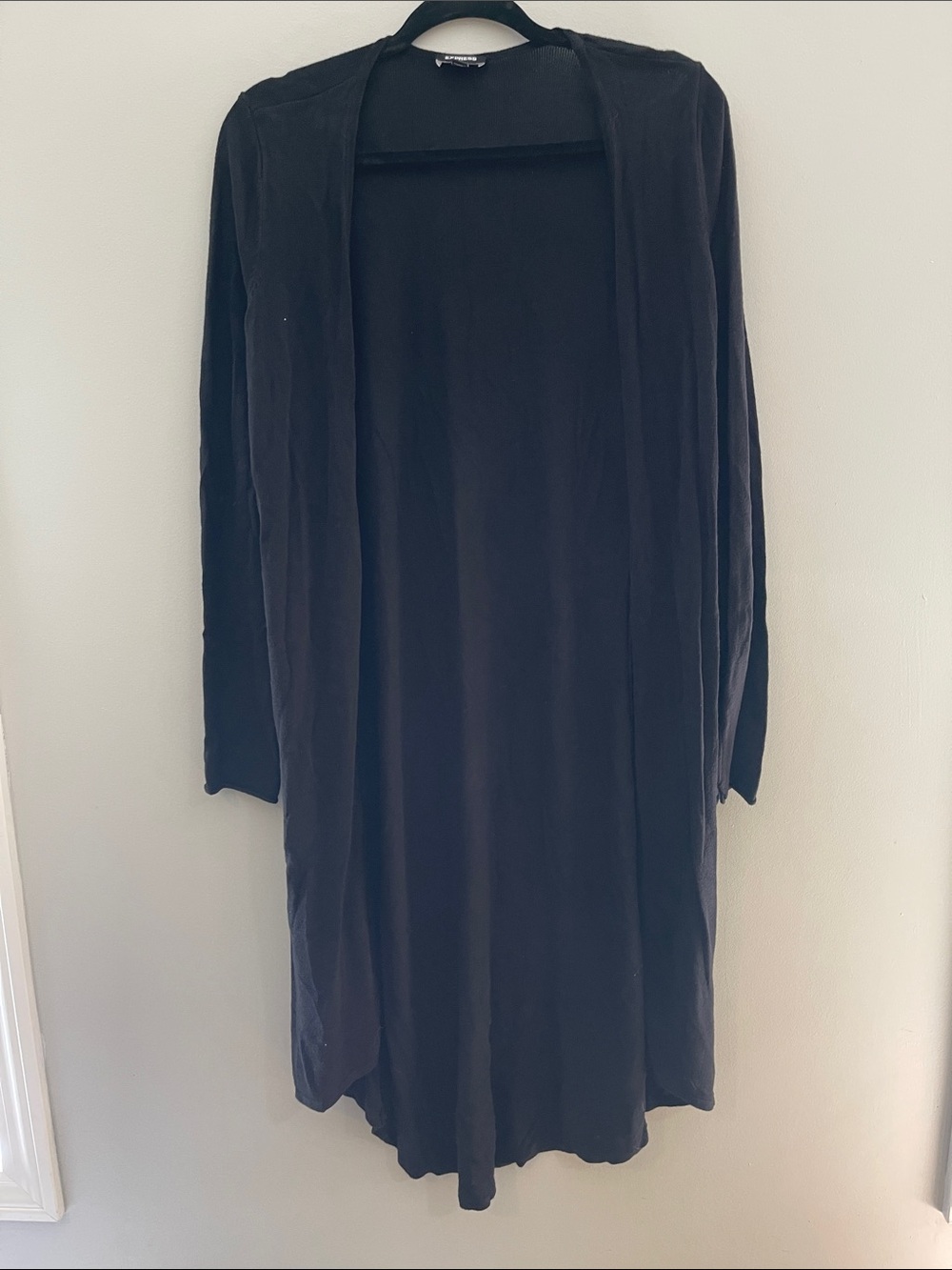 Long Black Open-Front Cardigan